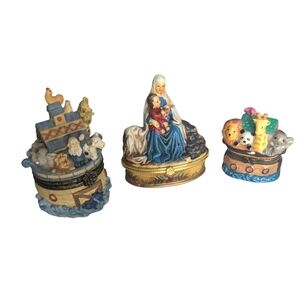 Three Religious Mini Hinged Trinket Boxes